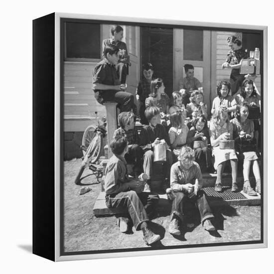 Children and Teacher Sitting Outside One-Room Country School-Hansel Mieth-Framed Premier Image Canvas