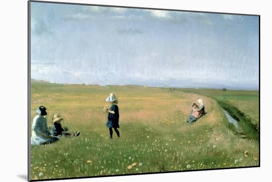 Children and Young Girls Picking Flowers in a Meadow North of Skagen-Michael Peter Ancher-Mounted Giclee Print