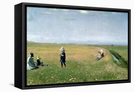 Children and Young Girls Picking Flowers in a Meadow North of Skagen-Michael Peter Ancher-Framed Premier Image Canvas