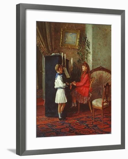 Children at the Piano, 1886-Kirill Vikentevich Lemokh-Framed Giclee Print