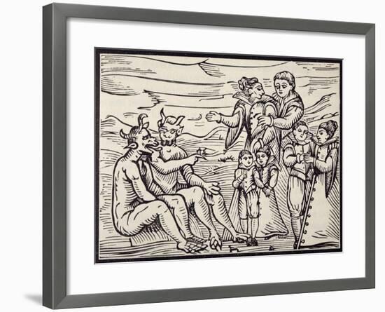 Children Being Initiated into Satanic Rituals, Engraving from Compendium Maleficarum-null-Framed Giclee Print