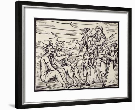 Children Being Initiated into Satanic Rituals, Engraving from Compendium Maleficarum-null-Framed Giclee Print