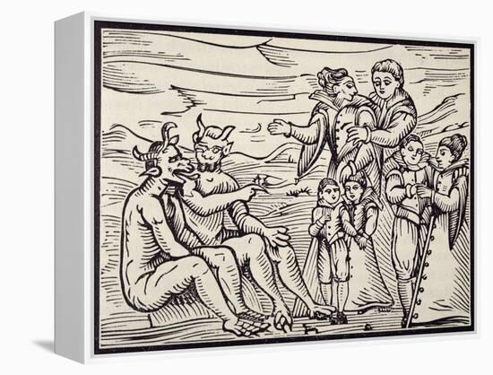 Children Being Initiated into Satanic Rituals, Engraving from Compendium Maleficarum-null-Framed Premier Image Canvas