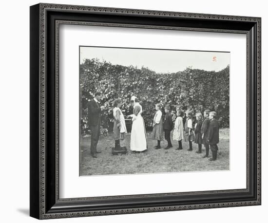 Children Being Weighed in the Garden, Montpelier House Open Air School, London, 1908-null-Framed Photographic Print