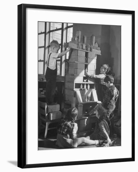 Children Building an Apartment House with Blocks-Nina Leen-Framed Photographic Print