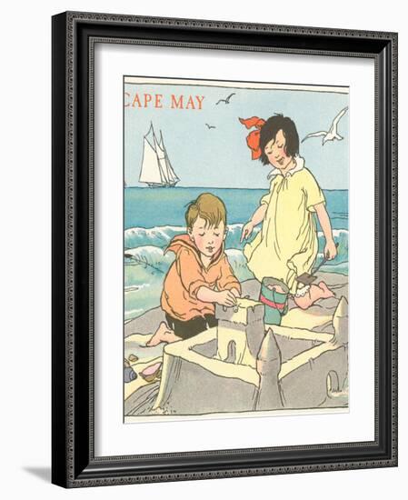 Children Building Sand Castle, Cape May, New Jersey-null-Framed Art Print