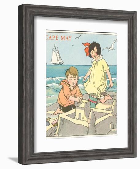 Children Building Sand Castle, Cape May, New Jersey-null-Framed Art Print