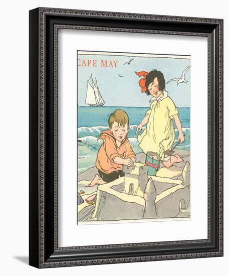 Children Building Sand Castle, Cape May, New Jersey-null-Framed Art Print