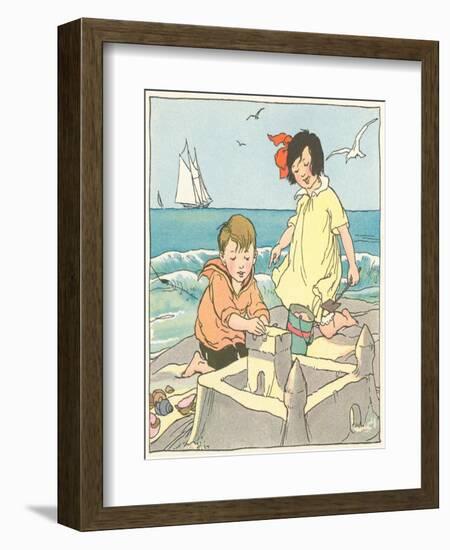 Children Building Sand Castle-null-Framed Art Print