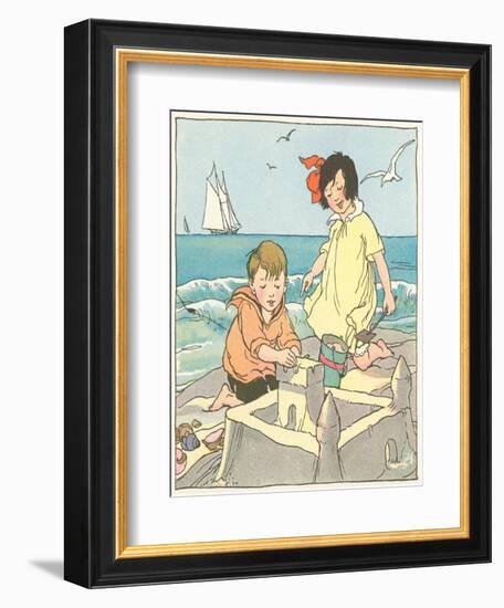 Children Building Sand Castle-null-Framed Art Print