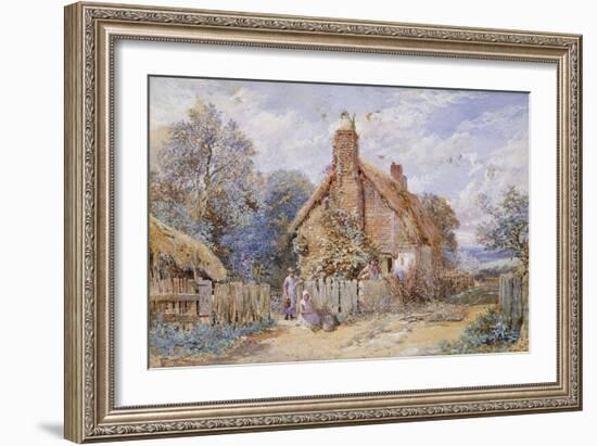 Children by a Thatched Cottage at Chiddingfold-Myles Birket Foster-Framed Giclee Print