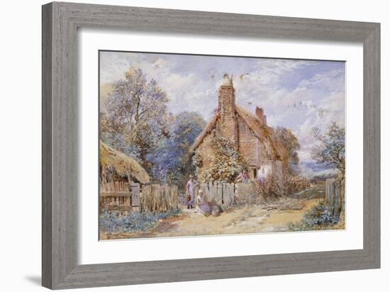 Children by a Thatched Cottage at Chiddingfold-Myles Birket Foster-Framed Giclee Print