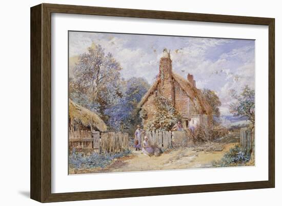 Children by a Thatched Cottage at Chiddingfold-Myles Birket Foster-Framed Giclee Print