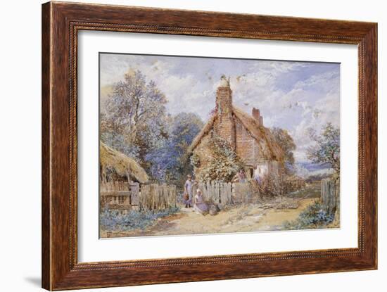 Children by a Thatched Cottage at Chiddingfold-Myles Birket Foster-Framed Giclee Print