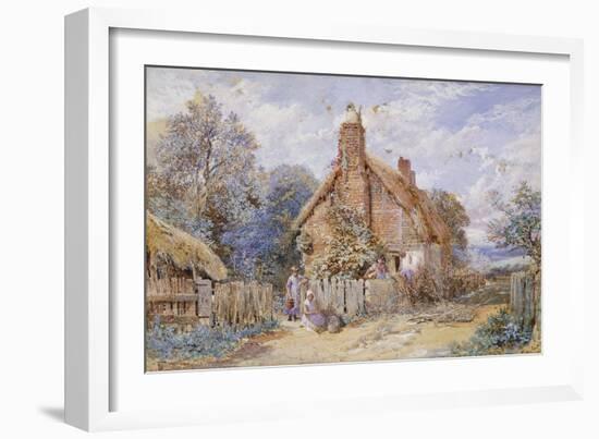 Children by a Thatched Cottage at Chiddingfold-Myles Birket Foster-Framed Giclee Print