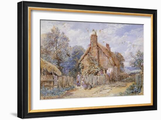 Children by a Thatched Cottage at Chiddingfold-Myles Birket Foster-Framed Giclee Print