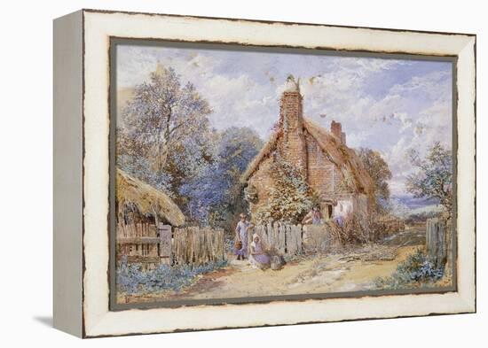 Children by a Thatched Cottage at Chiddingfold-Myles Birket Foster-Framed Premier Image Canvas