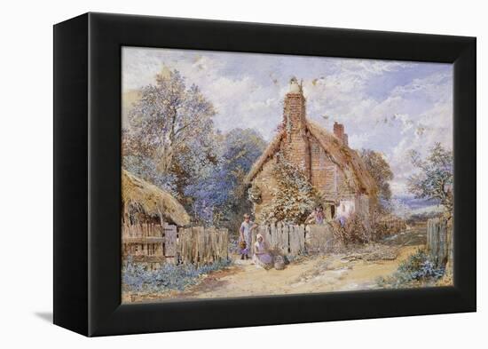 Children by a Thatched Cottage at Chiddingfold-Myles Birket Foster-Framed Premier Image Canvas