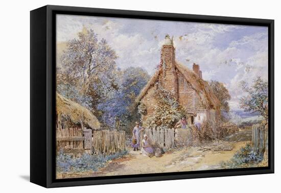 Children by a Thatched Cottage at Chiddingfold-Myles Birket Foster-Framed Premier Image Canvas