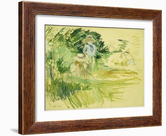 Children by the Side of a Lake-Berthe Morisot-Framed Giclee Print