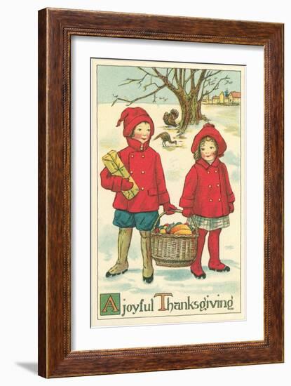 Children Carrying Basket of Food-null-Framed Art Print