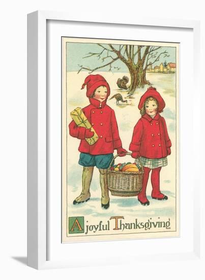 Children Carrying Basket of Food--Framed Art Print