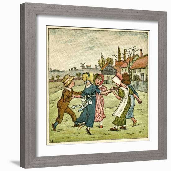 Children Dancing in a Ring on Village Green-Kate Greenaway-Framed Art Print