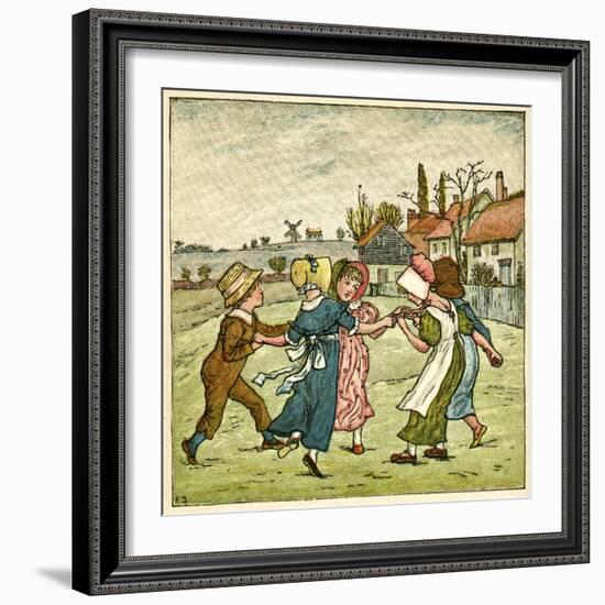 Children Dancing in a Ring on Village Green-Kate Greenaway-Framed Art Print