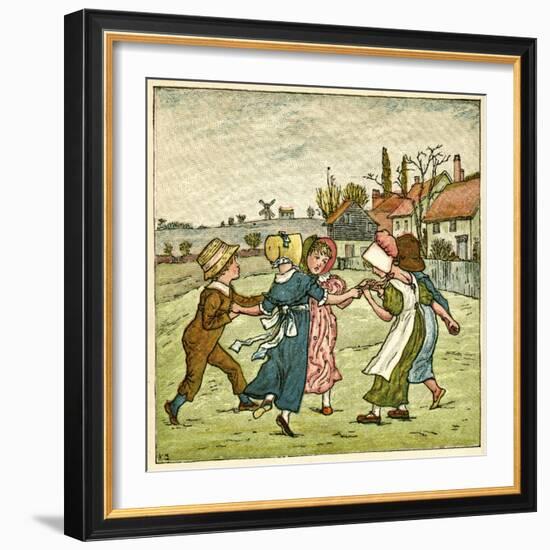 Children Dancing in a Ring on Village Green-Kate Greenaway-Framed Art Print