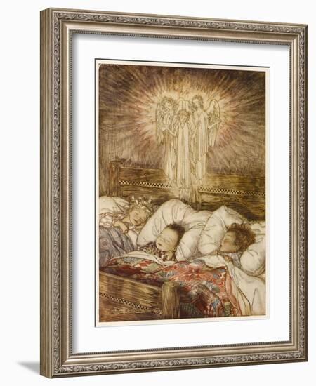 Children Dreaming of Angels at Christmas-Arthur Rackham-Framed Art Print