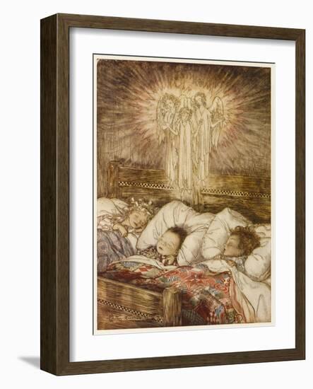 Children Dreaming of Angels at Christmas-Arthur Rackham-Framed Art Print