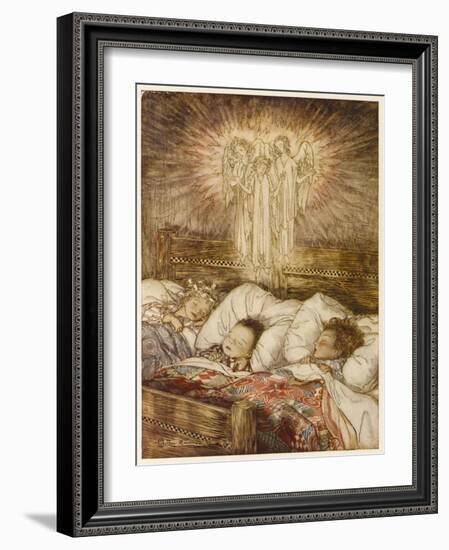 Children Dreaming of Angels at Christmas-Arthur Rackham-Framed Art Print