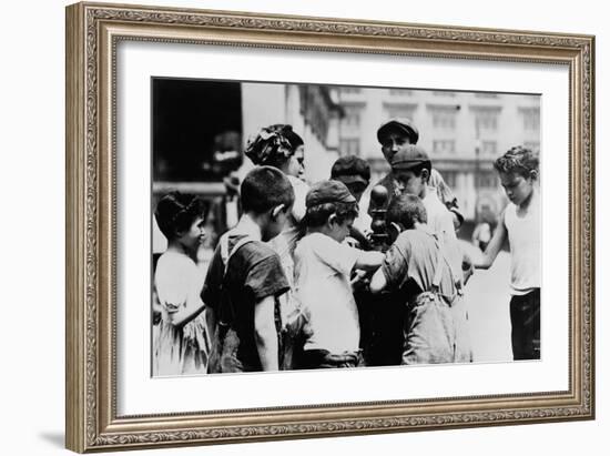 Children Drinking on a Hot Day in New York Photograph - New York, NY-Lantern Press-Framed Art Print