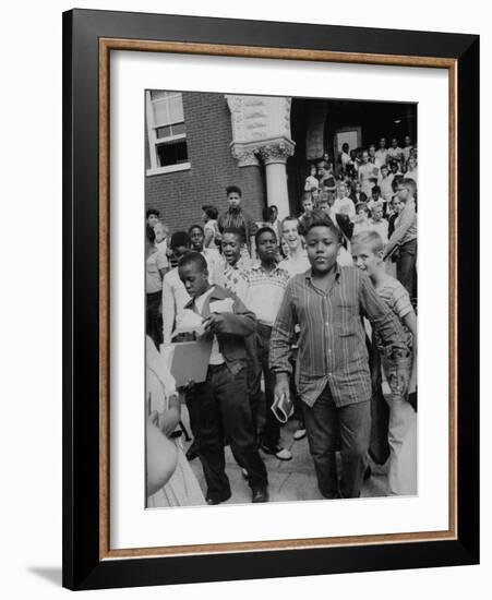 Children Emerging from School after First Day of Integrated Classes-null-Framed Photographic Print