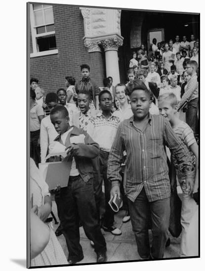 Children Emerging from School after First Day of Integrated Classes-null-Mounted Photographic Print