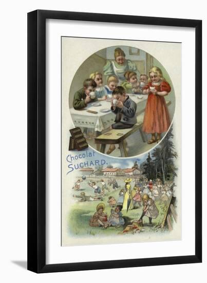 Children Enjoying Suchard Chocolate at a Nursery-null-Framed Giclee Print