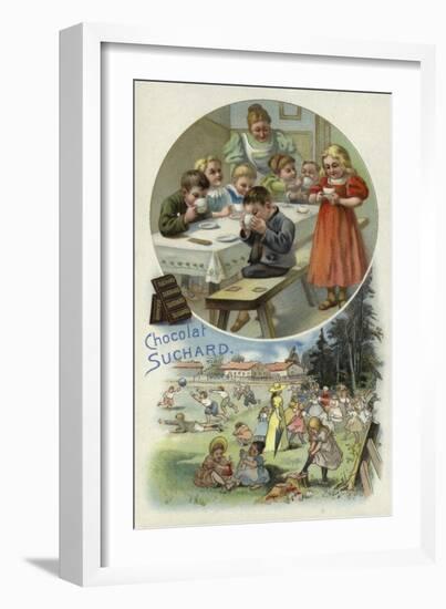 Children Enjoying Suchard Chocolate at a Nursery-null-Framed Giclee Print