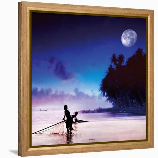 Children Fishing-Jurek Nems-Framed Stretched Canvas