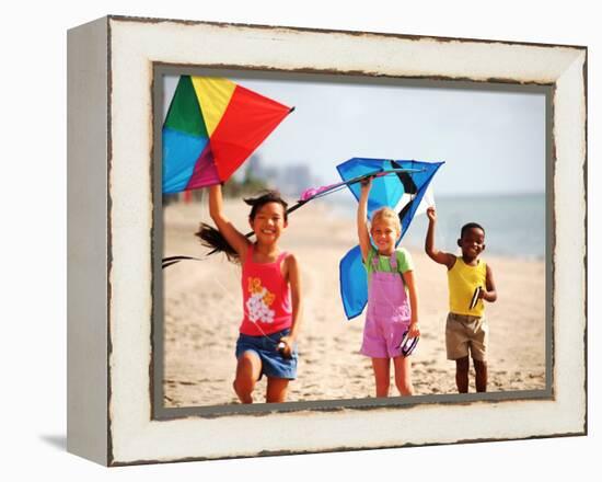 Children Flying Kites on the Beach-Bill Bachmann-Framed Premier Image Canvas