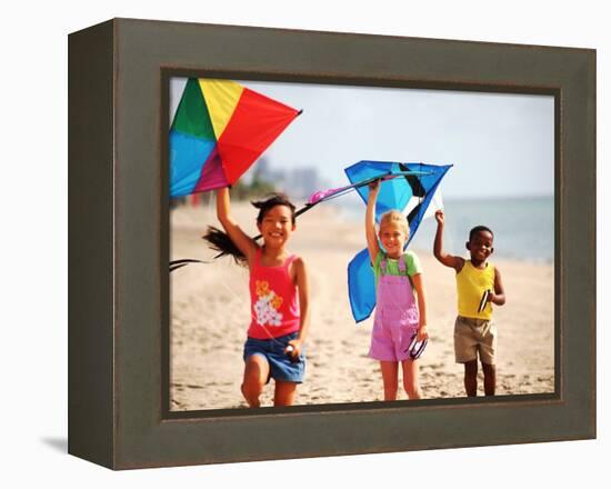 Children Flying Kites on the Beach-Bill Bachmann-Framed Premier Image Canvas