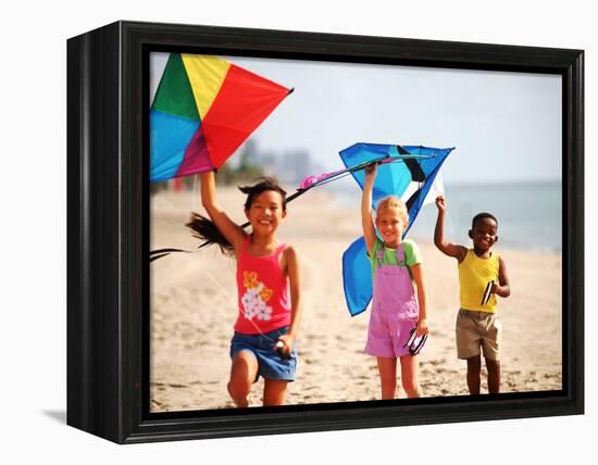 Children Flying Kites on the Beach-Bill Bachmann-Framed Premier Image Canvas