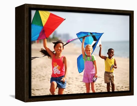 Children Flying Kites on the Beach-Bill Bachmann-Framed Premier Image Canvas