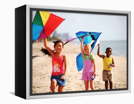 Children Flying Kites on the Beach-Bill Bachmann-Framed Premier Image Canvas