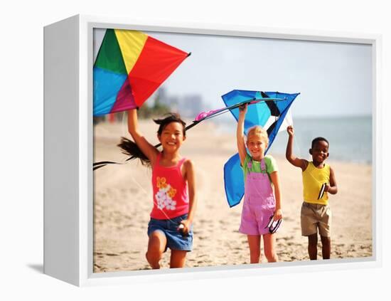 Children Flying Kites on the Beach-Bill Bachmann-Framed Premier Image Canvas