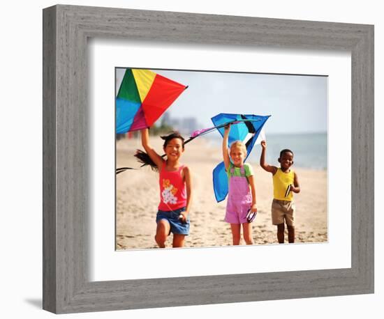 Children Flying Kites on the Beach-Bill Bachmann-Framed Photographic Print