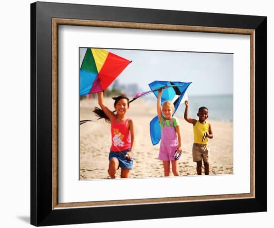 Children Flying Kites on the Beach-Bill Bachmann-Framed Photographic Print