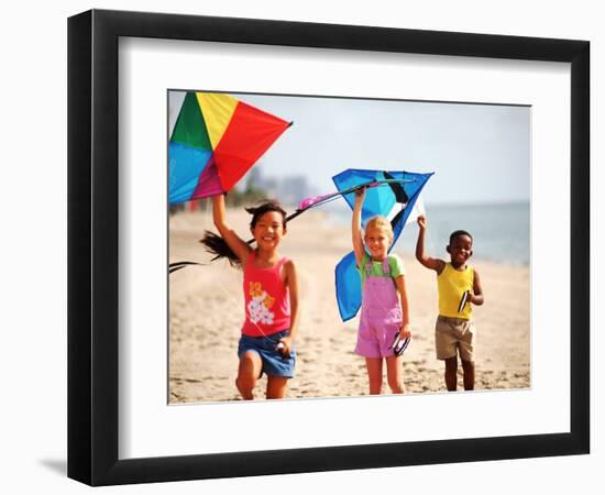 Children Flying Kites on the Beach-Bill Bachmann-Framed Photographic Print