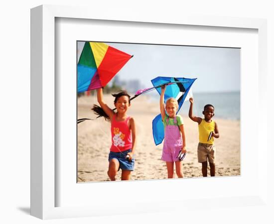 Children Flying Kites on the Beach-Bill Bachmann-Framed Photographic Print