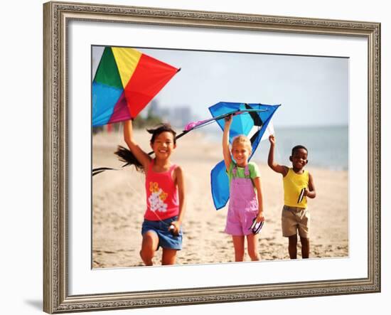 Children Flying Kites on the Beach-Bill Bachmann-Framed Photographic Print