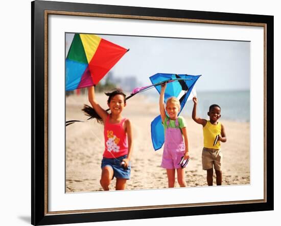 Children Flying Kites on the Beach-Bill Bachmann-Framed Photographic Print